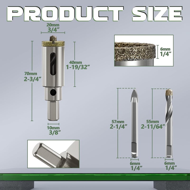 CSOOM 2PCS 3/4"(20mm) Diamond Hole Saw with Center Drill Bit, One-Touch Positioning, Easy to Penetrate Hard Materials Such as Ceramic, Tile, Glass, Granite, Marble, etc. - Image 2